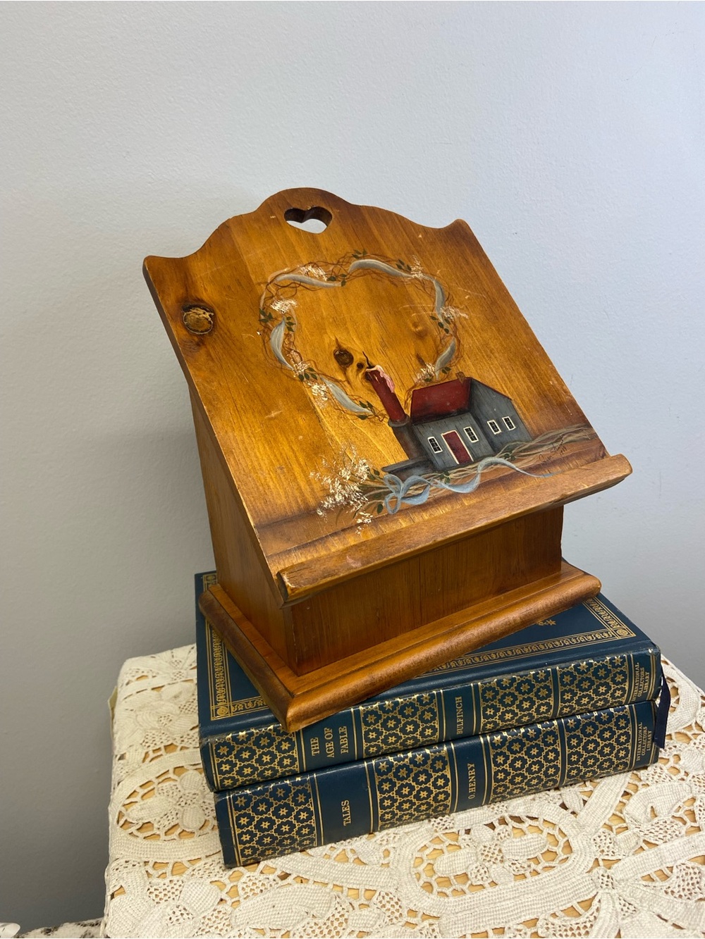 Primitive Folk Art Vintage Hand Painted Wooden Recipe Box
